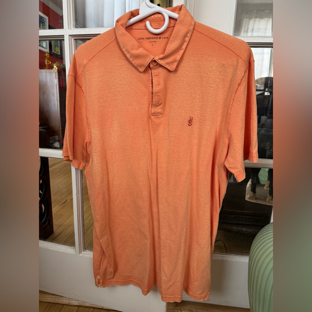 John Varvatos Men's Orange Polo Peace Shirt. Great condition.